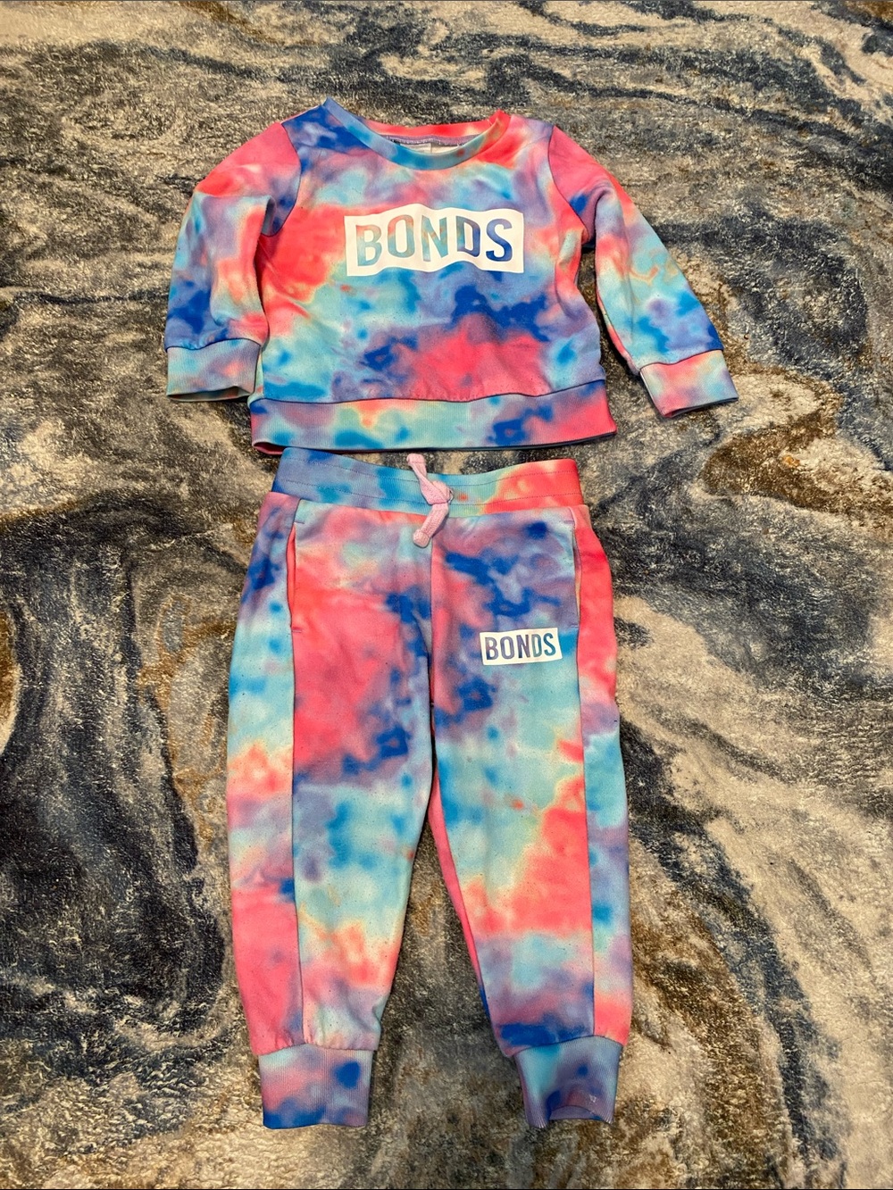 💥 Bonds Set | Tie-Dye Sweatshirt & Joggers - Pink Blue | Size 1 | 12-18 months - Picture 9 of 9